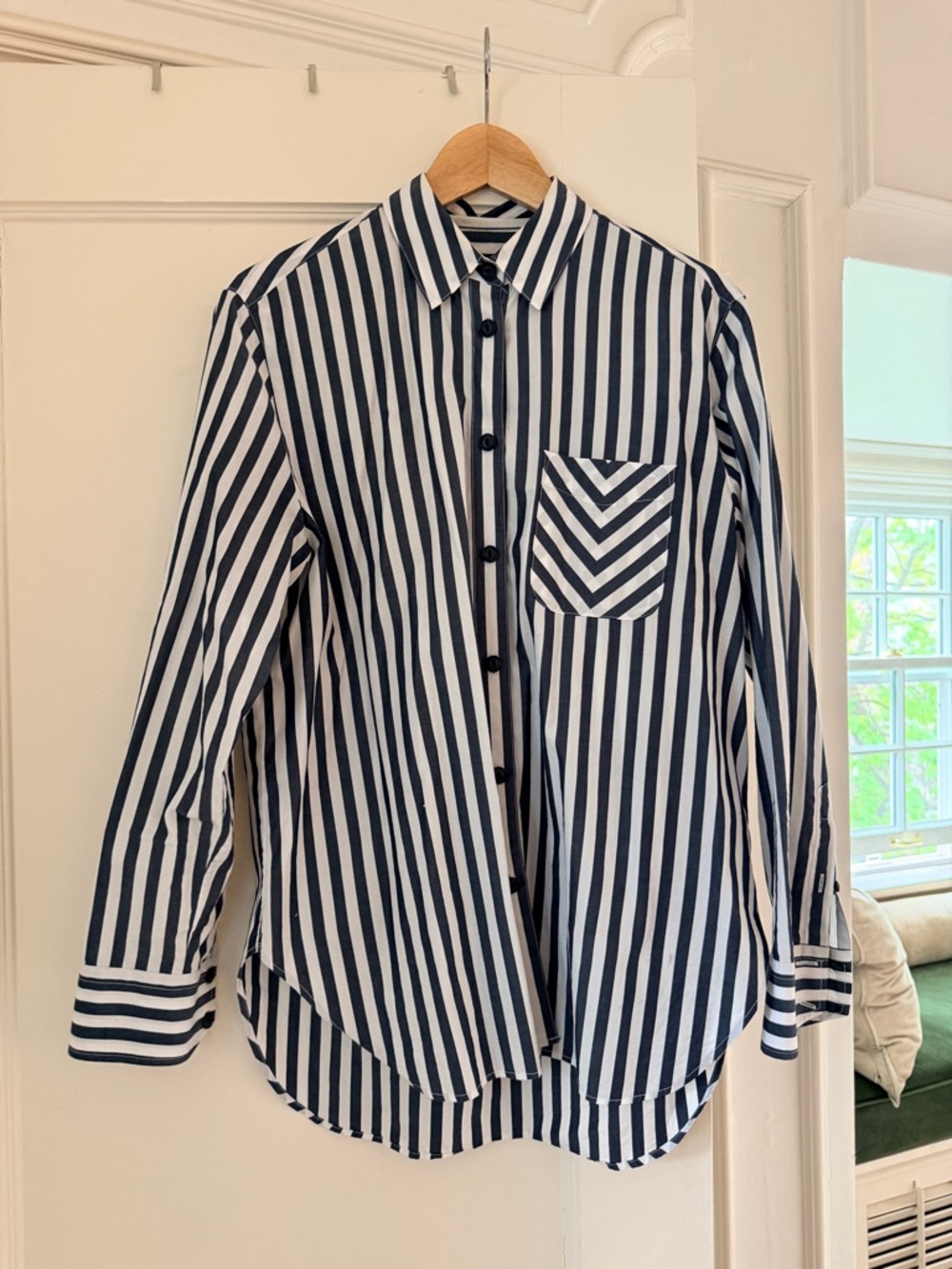 rag & bone Navy and White Vertical Stripe Button-Down Shirt